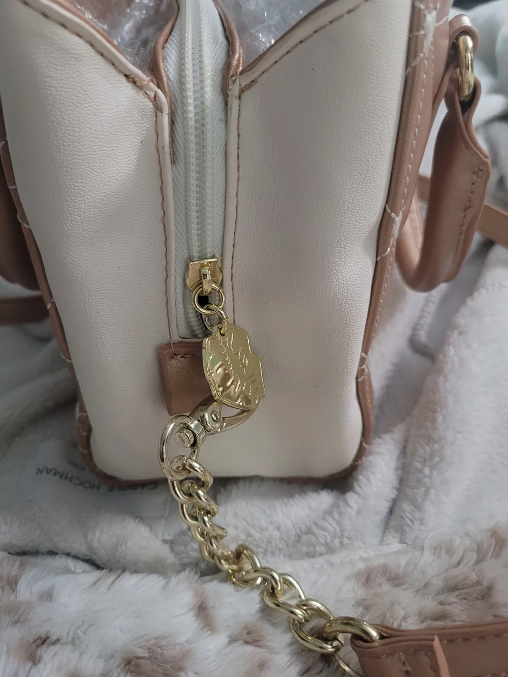 Betsey Johnson Quilted Mini Satchel Crossbody Bag Rose Gold Blush –